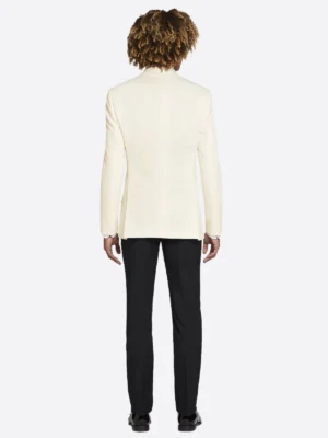 SuitsHeritage Men’s White And Black Linen Slim Fit 3 Piece Tuxedo Back