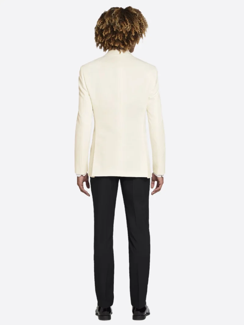 SuitsHeritage Men’s White And Black Linen Slim Fit 3 Piece Tuxedo Back