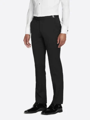 SuitsHeritage Men’s White And Black Linen Slim Fit 3 Piece Tuxedo Pant