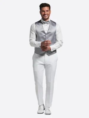 Shop The SuitsHeritage Men’s White Plain Solid Regular Fit 3 Piece Tuxedo