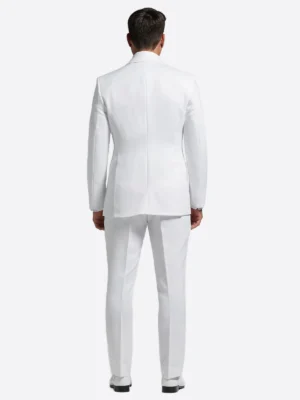 SuitsHeritage Men’s White Plain Solid Regular Fit 3 Piece Tuxedo Back