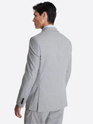 Men's Black Plain Single Breasted Two Piece Suit Grey Back