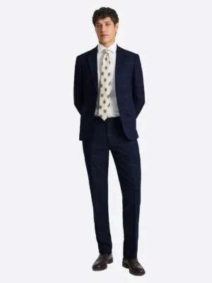 SuitsHeritage Men’s Check Navy Slim Fit 2 Piece Suit