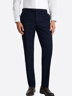 SuitsHeritage Men’s Check Navy Slim Fit 2 Piece Suit Pant