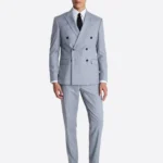 Men's Grey Double Breasted 2 Piece Suit Light Grey