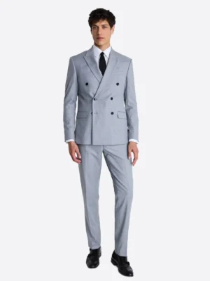 Men's Grey Double Breasted 2 Piece Suit Light Grey