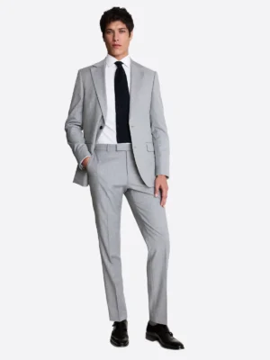 Men's Grey Plain Single Breasted Two Piece Suit