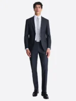 Men's Grey Plain Single Breasted Two Piece Suit Black