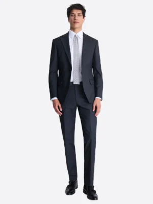 Men's Grey Plain Single Breasted Two Piece Suit Black