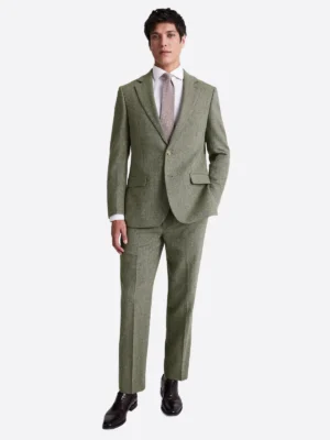 SuitsHeritage Men’s Herringbone Green Regular Fit 2 Piece Suit