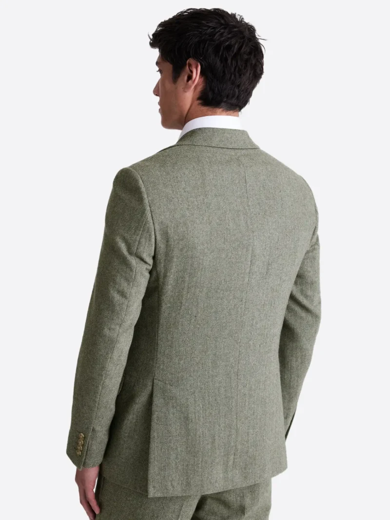 SuitsHeritage Men’s Herringbone Green Regular Fit 2 Piece Suit Back