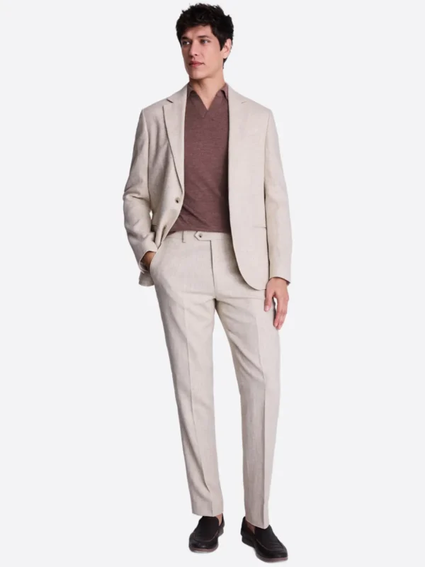 SuitsHeritage Men’s Herringbone Cream Regular Fit 2 Piece Suit