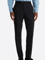 SuitsHeritage Men’s Black Lined Double Breasted Regular Fit 2 Piece Suit Pant