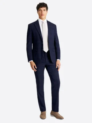 SuitsHeritage Men’s Navy Plaid Regular Fit 2 Piece Suit