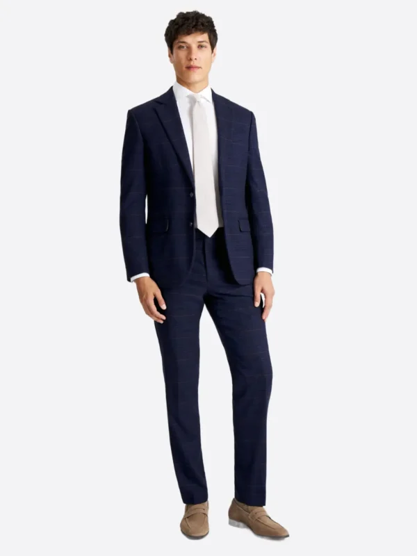 SuitsHeritage Men’s Navy Plaid Regular Fit 2 Piece Suit