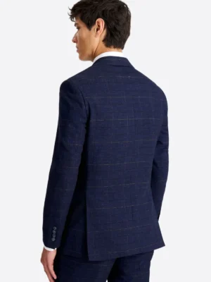 Men's Navy Plaid Two Piece Suit Back