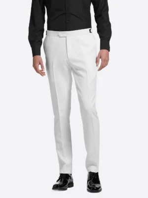SuitsHeritage Men’s Off White Solid Regular Fit 3 Piece Tuxedo Pant