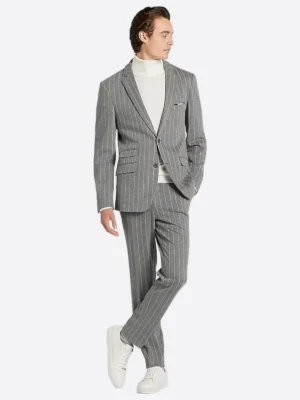 SuitsHeritage Men’s Grey Pinstripe Slim Fit 2 Piece Suit