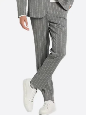 SuitsHeritage Men’s Grey Pinstripe Slim Fit 2 Piece Suit Pant
