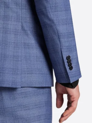 SuitsHeritage Men’s Blue Plaid Slim Fit 2 Piece Suit Back