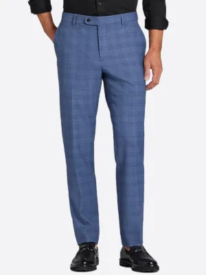 SuitsHeritage Men’s Blue Plaid Slim Fit 2 Piece Suit Pant