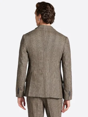 SuitsHeritage Men’s Brown Plaid Slim Fit 2 Piece Suit Back