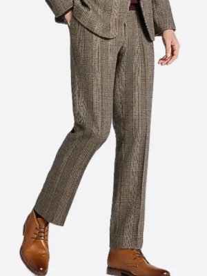 SuitsHeritage Men’s Brown Plaid Slim Fit 2 Piece Suit Pant