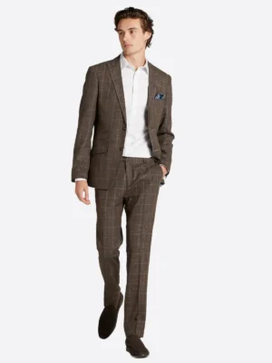 SuitsHeritage Men’s Plaid Brown/Grey Slim Fit 2 Piece Suit