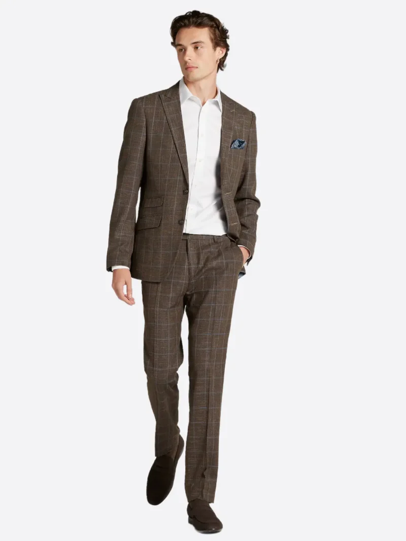 SuitsHeritage Men’s Plaid Brown/Grey Slim Fit 2 Piece Suit