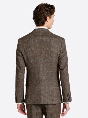 SuitsHeritage Men’s Plaid Brown/Grey Slim Fit 2 Piece Suit Back