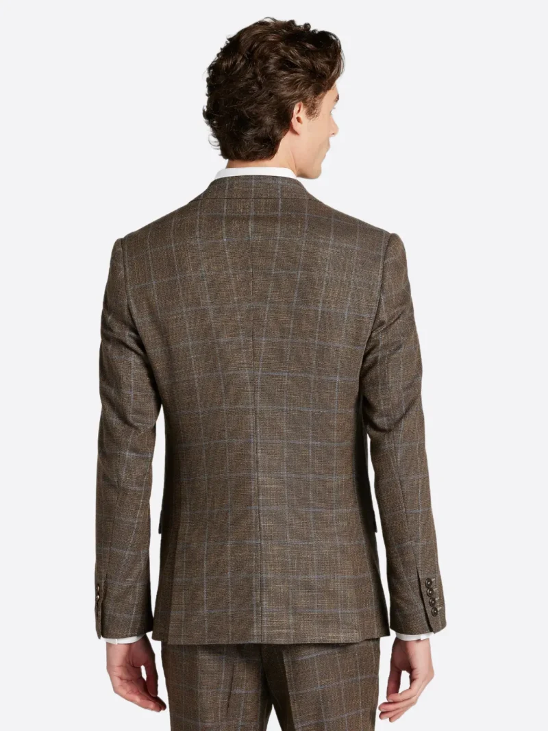 SuitsHeritage Men’s Plaid Brown/Grey Slim Fit 2 Piece Suit Back