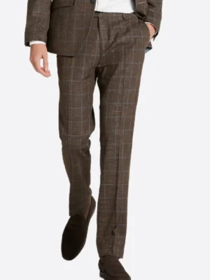 SuitsHeritage Men’s Plaid Brown/Grey Slim Fit 2 Piece Suit Pant
