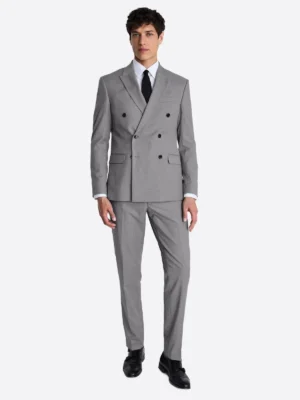 Men's Plaid Grey Double Breasted Two Piece Suit