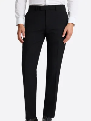 Men's Plaid Grey Double Breasted Two Piece Suit Black Pant