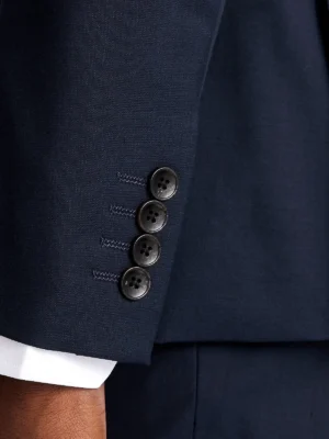 Men's Plaid Grey Double Breasted Two Piece Suit Dark Navy Close