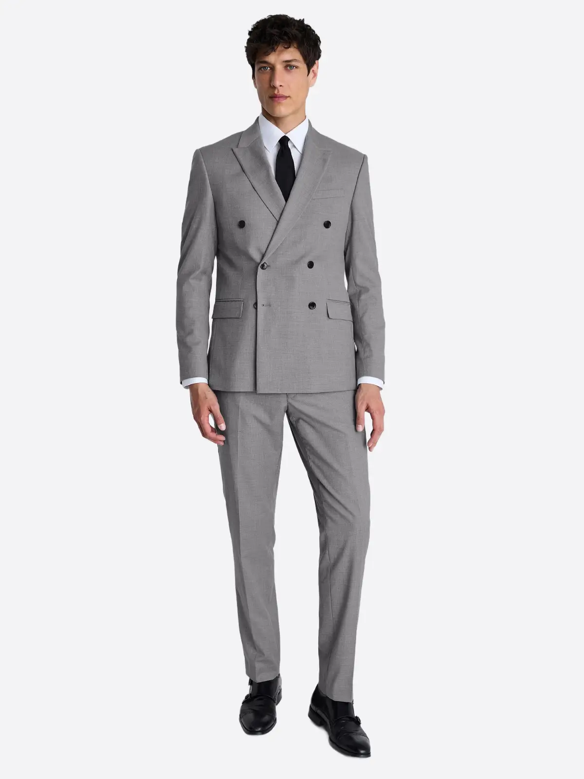 Men's Plaid Grey Double Breasted Two Piece Suit Men's Plaid Grey Double Breasted Two Piece Suit