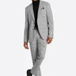 SuitsHeritage Men’s Grey Plaid Slim Fit 2 Piece Suit