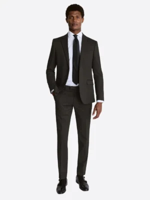 Men's Plaid Light Grey Single Breasted Two Piece Suit Dark Grey