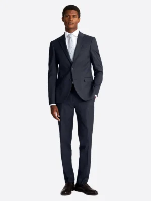 Men's Plaid Light Grey Single Breasted Two Piece Suit Navy