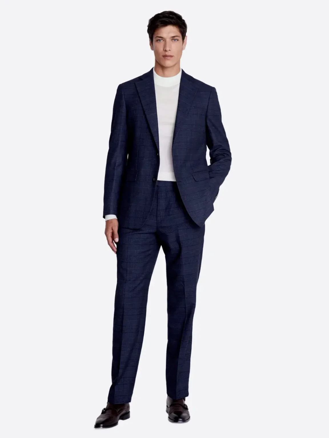 SuitsHeritage Men’s Plaid Navy Regular Fit 2 Piece Suit