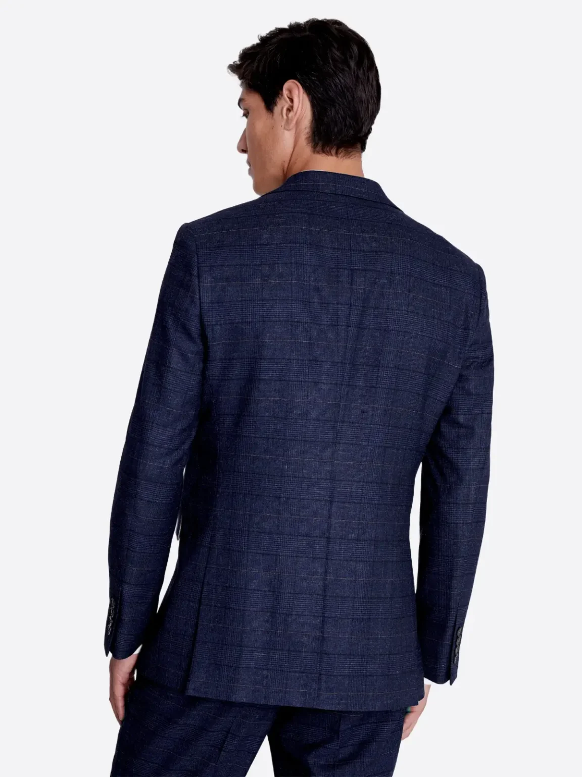 SuitsHeritage Men’s Plaid Navy Regular Fit 2 Piece Suit Back