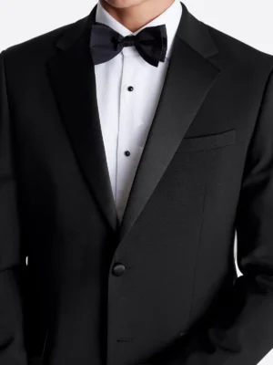 SuitsHeritage Men’s Solid Black Nano Slim Fit 3 Piece Tuxedo Close