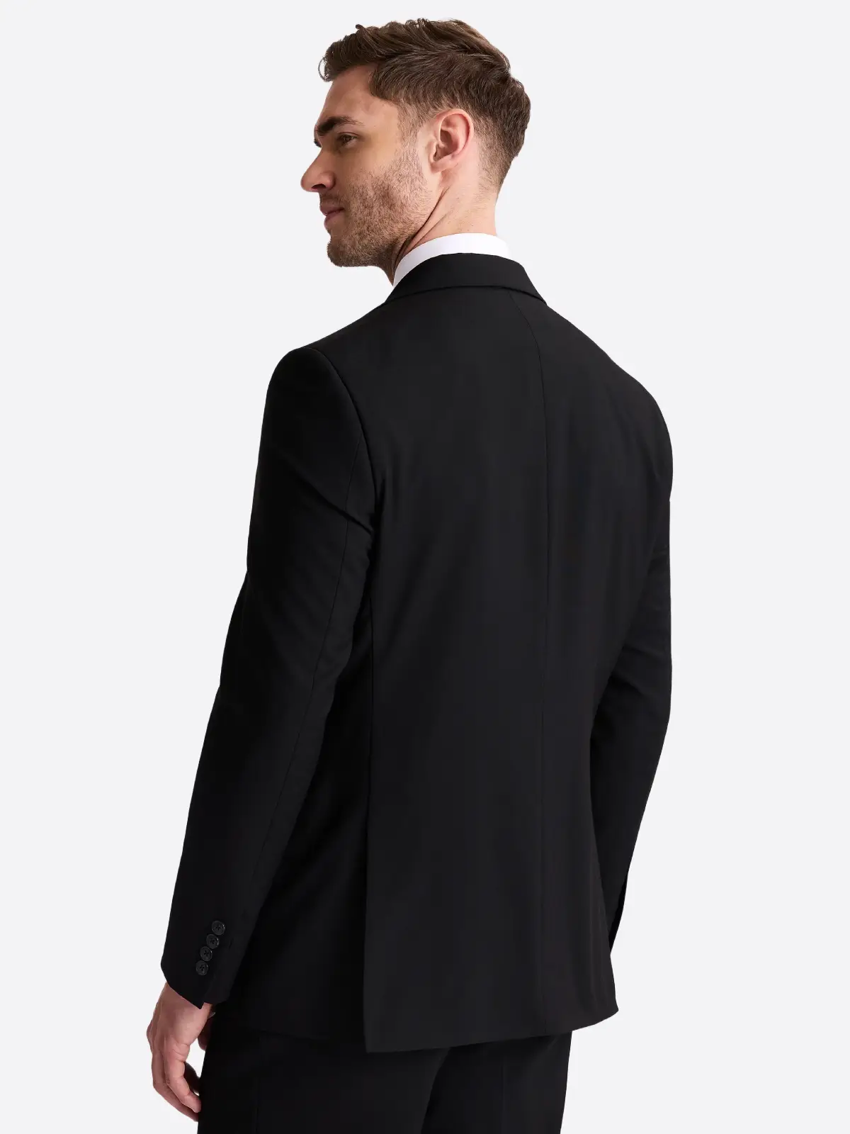 Men's Solid Black Single Breasted Two Piece Suit Back