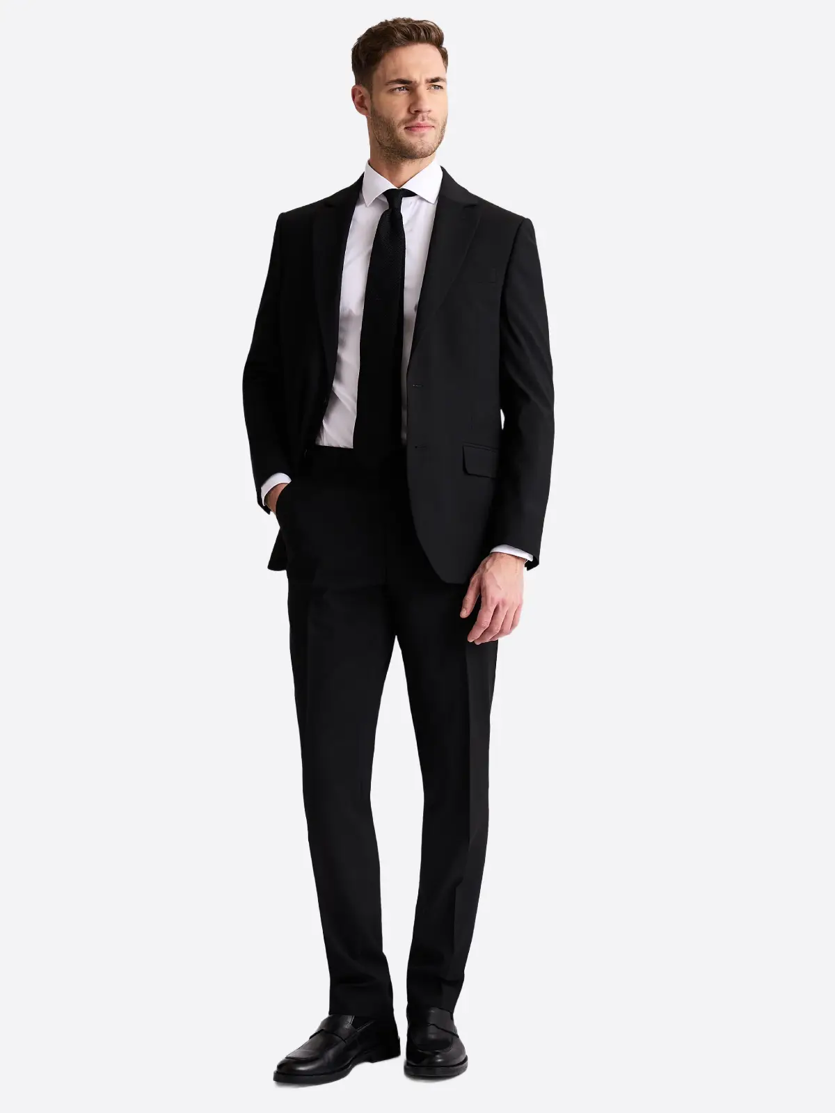 Men's Solid Black Single Breasted Two Piece Suit