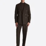 SuitsHeritage Men’s Brown Solid Double Breasted Slim Fit 2 Piece Suit