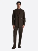 SuitsHeritage Men’s Brown Solid Double Breasted Slim Fit 2 Piece Suit