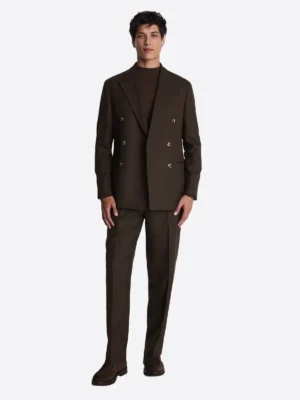 SuitsHeritage Men’s Brown Solid Double Breasted Slim Fit 2 Piece Suit