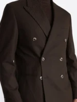 SuitsHeritage Men’s Brown Solid Double Breasted Slim Fit 2 Piece Suit Close