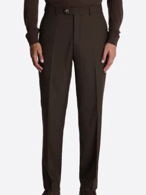 SuitsHeritage Men’s Brown Solid Double Breasted Slim Fit 2 Piece Suit Pant