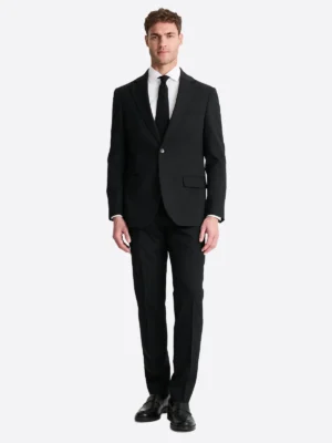 Men's Solid Light Blue Single Breasted Two Piece Suit Black